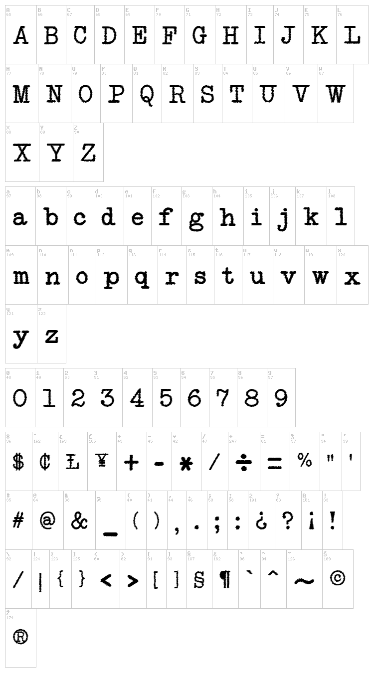 NeoBulletin Trash font map